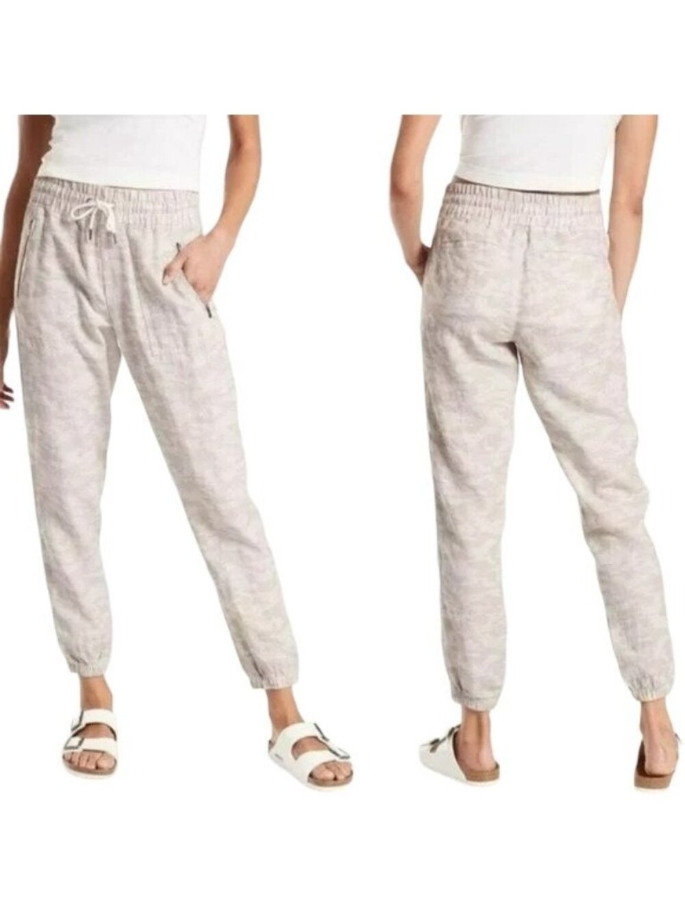 Athleta Womens Beige Camo Cabo Tide Linen Jogger Pants Size 6